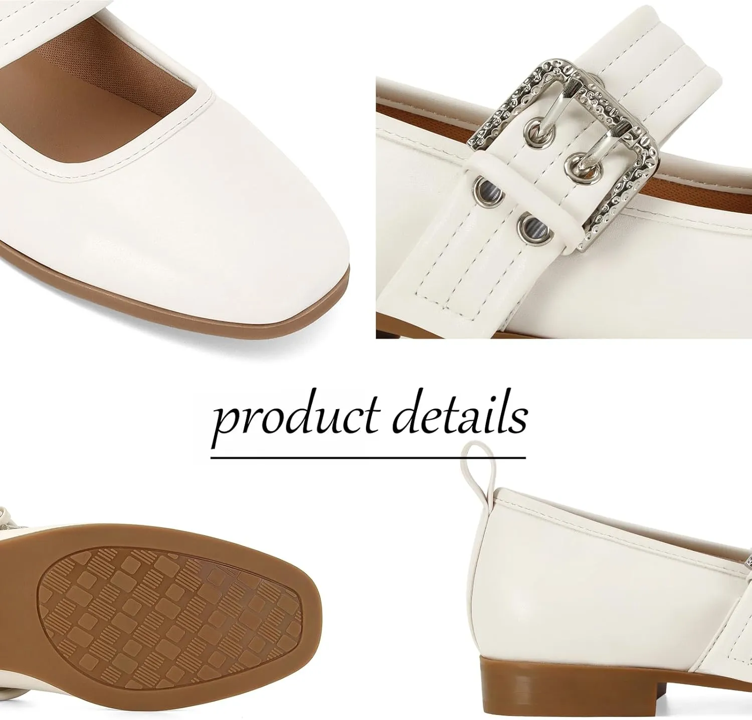 Dsevht Mary Janes Flats for Women Fashion Square Toe Flat Low Heel Easy Buckle Strap Flats Shoes