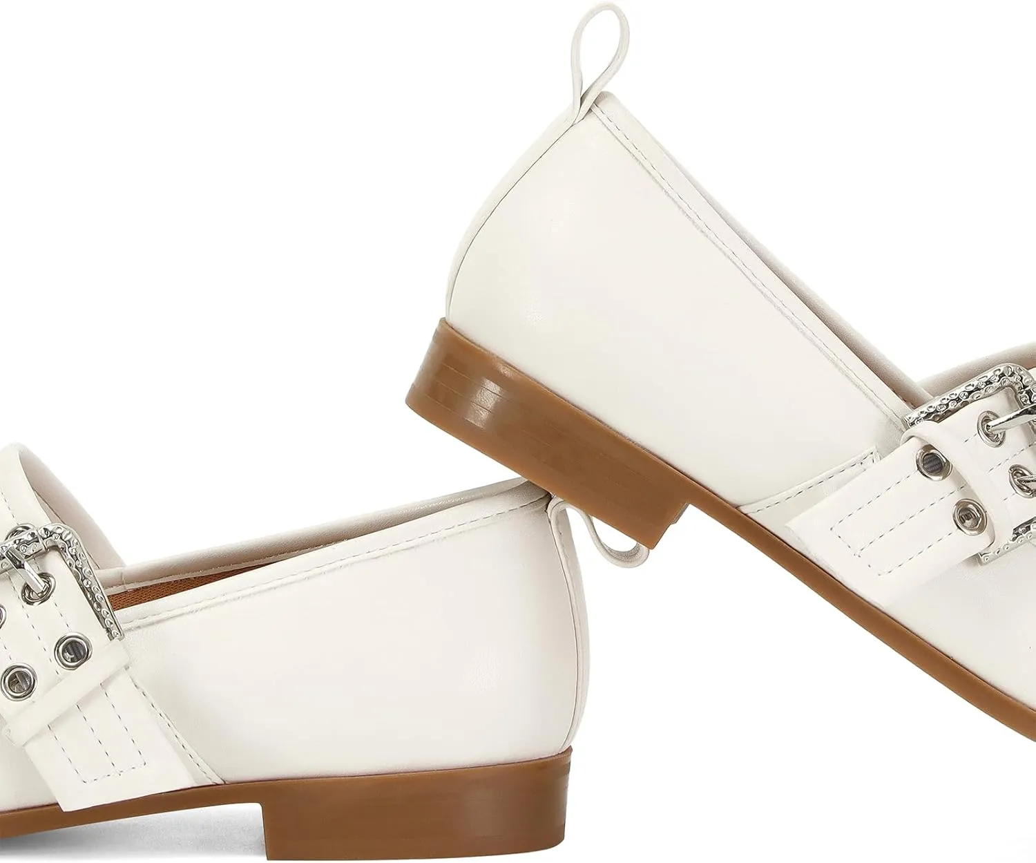 Dsevht Mary Janes Flats for Women Fashion Square Toe Flat Low Heel Easy Buckle Strap Flats Shoes