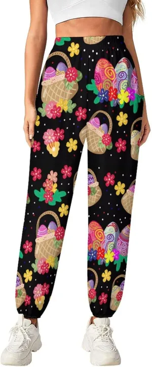 Easter Eggs Print Yoga Bloomers Womens Hippie Harem Pant Lantern Pants Elastic Gym Yoga Clothes Loose Casual Slacks