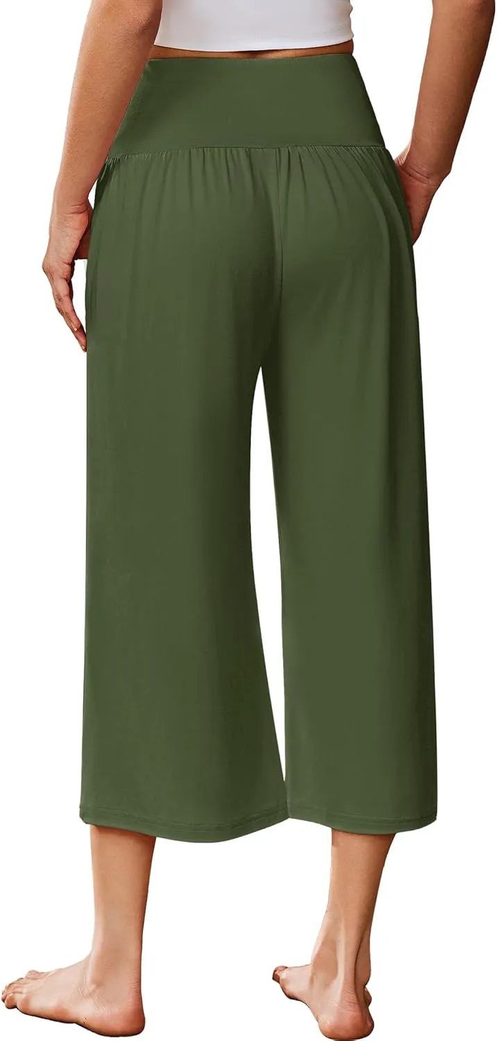 Ekouaer Womens Pajama Pants Wide Leg Capri Yoga Pants Lounge Comfy Sleep Pj Bottoms with Pockets