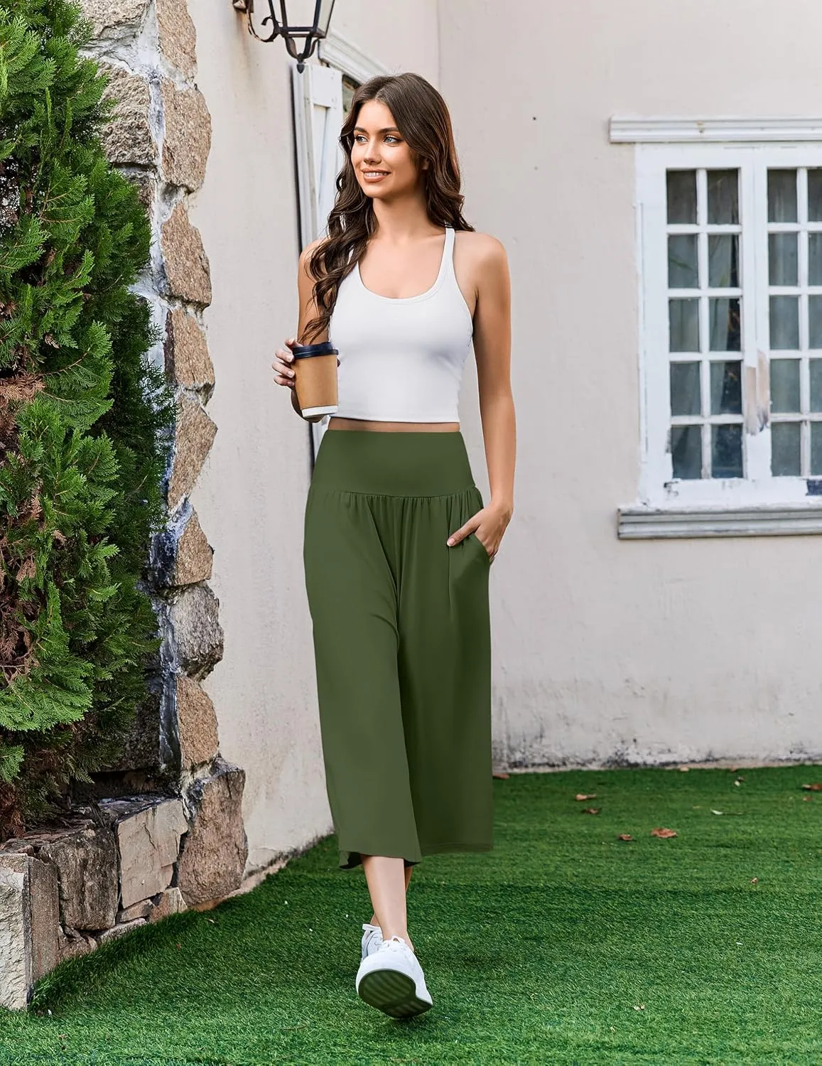 Ekouaer Womens Pajama Pants Wide Leg Capri Yoga Pants Lounge Comfy Sleep Pj Bottoms with Pockets