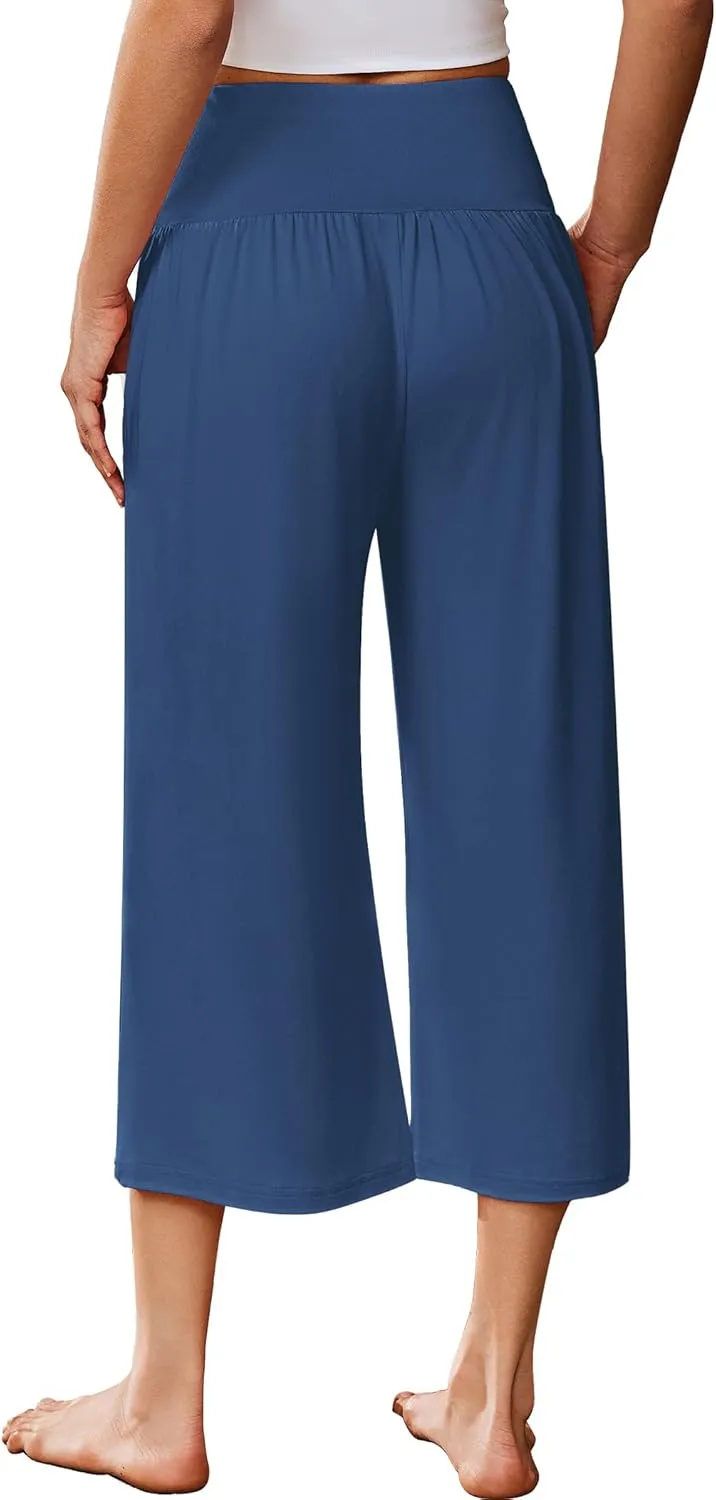 Ekouaer Womens Pajama Pants Wide Leg Capri Yoga Pants Lounge Comfy Sleep Pj Bottoms with Pockets