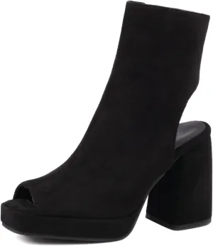 Elbslutt Women's Platform Peep Toe Sandals Chunky Heel Open Toe Booties Block Heel Ankle Boots Zip Up