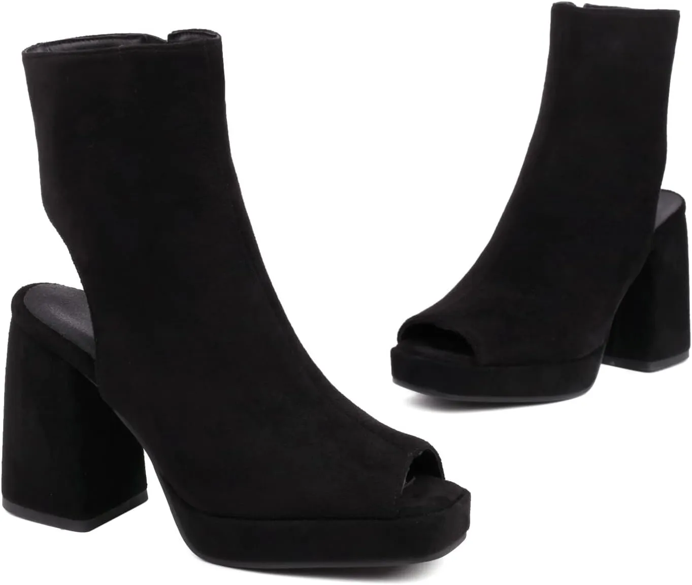 Elbslutt Women's Platform Peep Toe Sandals Chunky Heel Open Toe Booties Block Heel Ankle Boots Zip Up