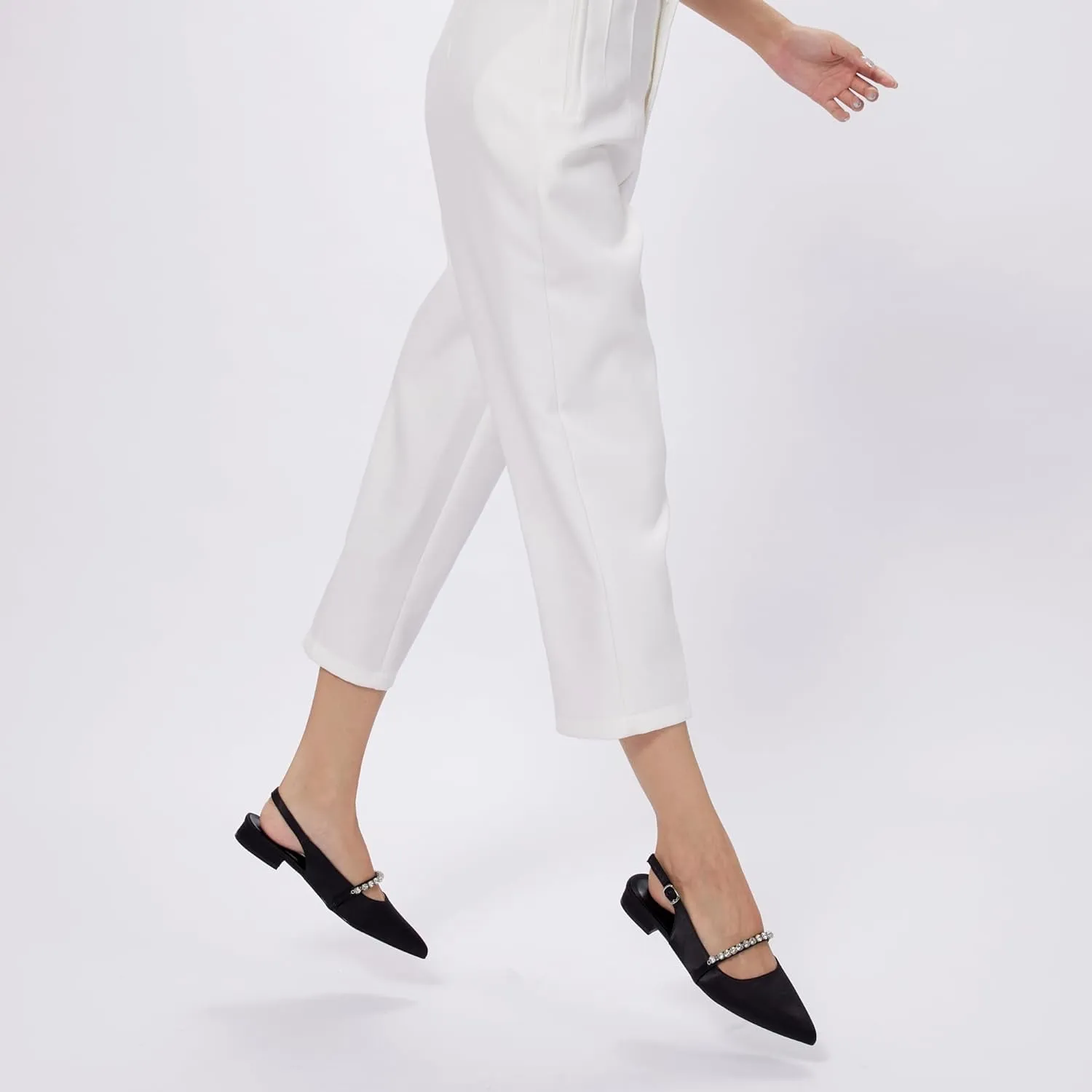 Elisabet Tang Women Slingback Flats with Rhinestone Pointed Toe Flats for Women Dressy Shoes