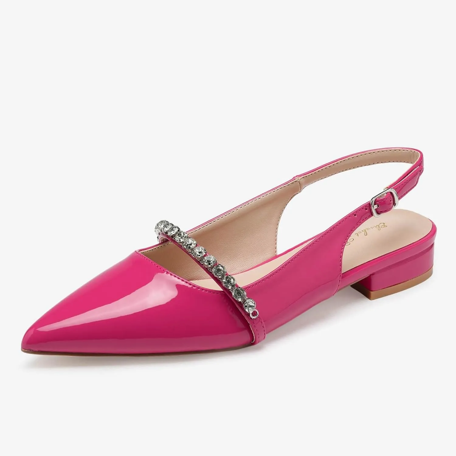 Elisabet Tang Women Slingback Flats with Rhinestone Pointed Toe Flats for Women Dressy Shoes