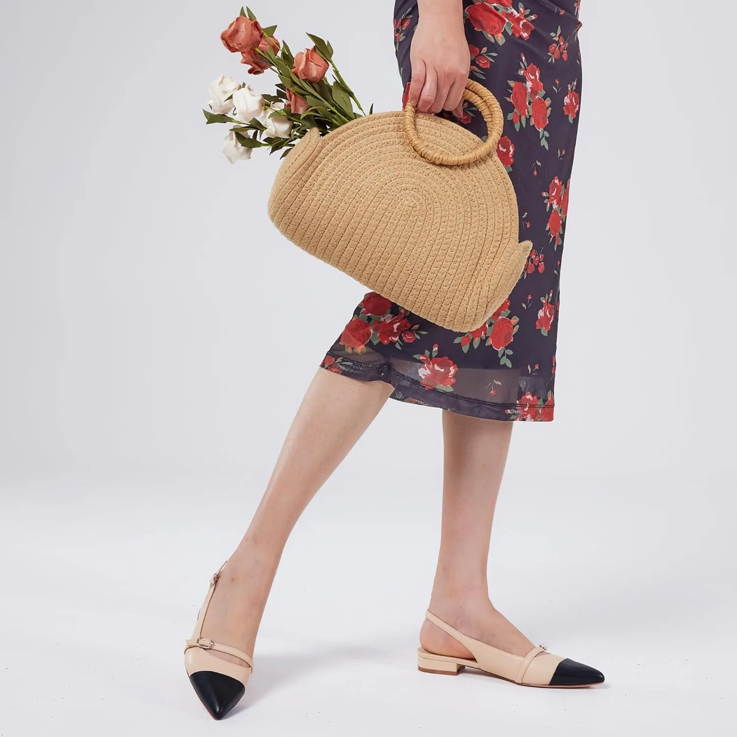 Elisabet Tang Women Slingback Flats with Rhinestone Pointed Toe Flats for Women Dressy Shoes
