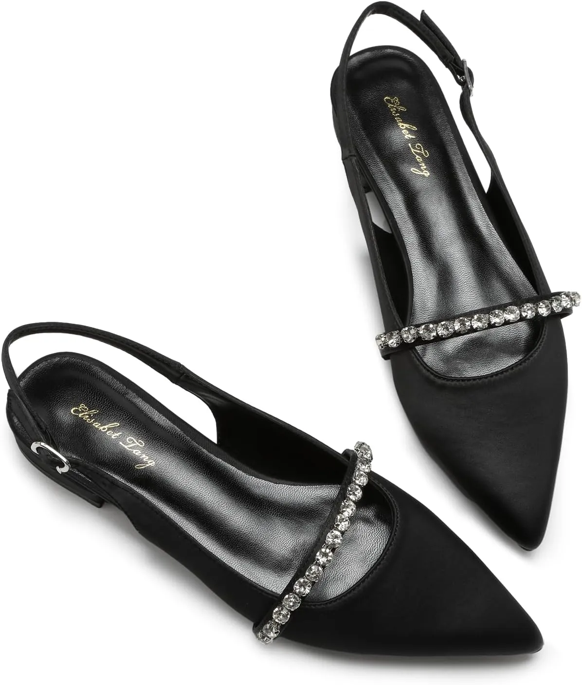 Elisabet Tang Women Slingback Flats with Rhinestone Pointed Toe Flats for Women Dressy Shoes