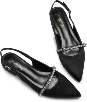 Elisabet Tang Women Slingback Flats with Rhinestone Pointed Toe Flats for Women Dressy Shoes