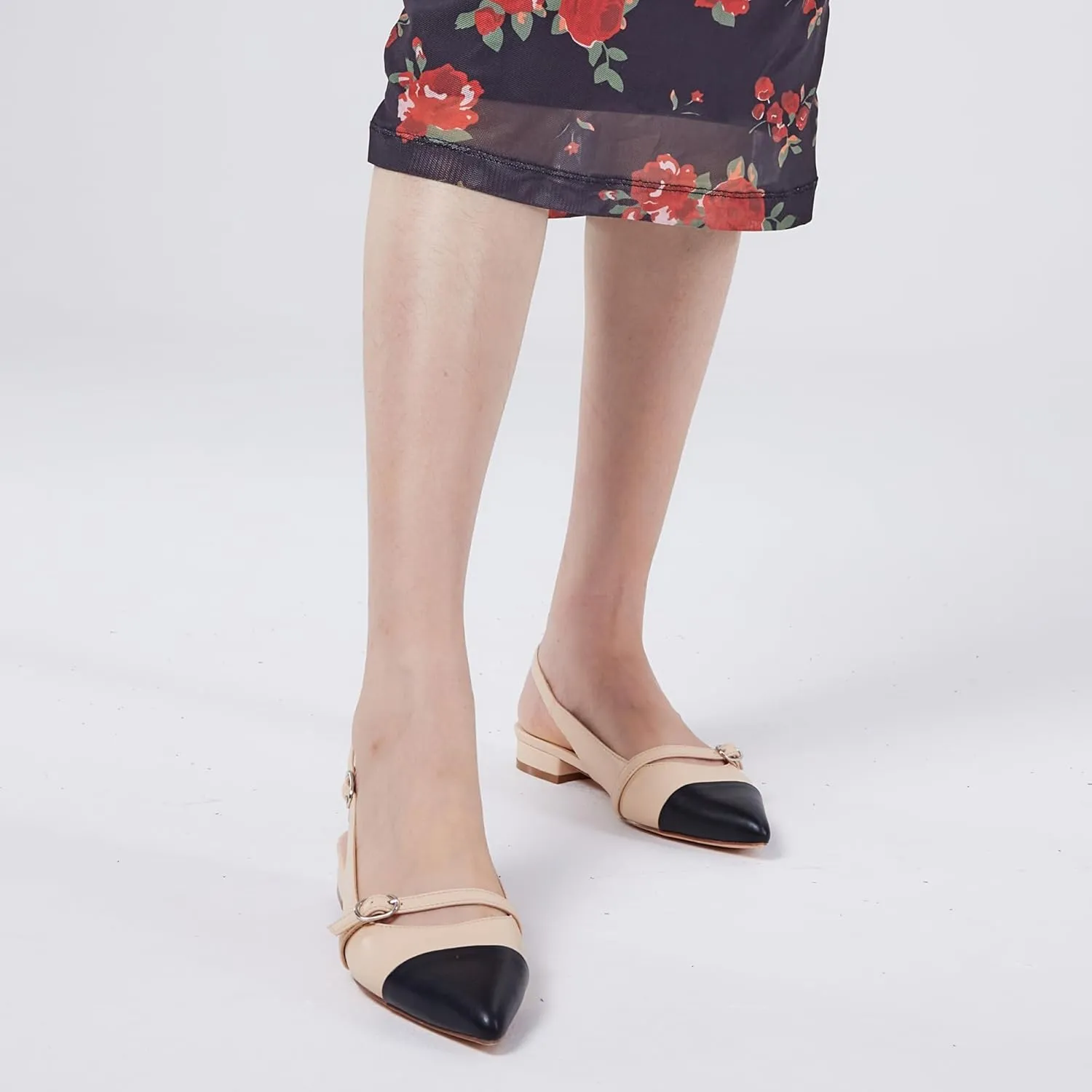 Elisabet Tang Women Slingback Flats with Rhinestone Pointed Toe Flats for Women Dressy Shoes