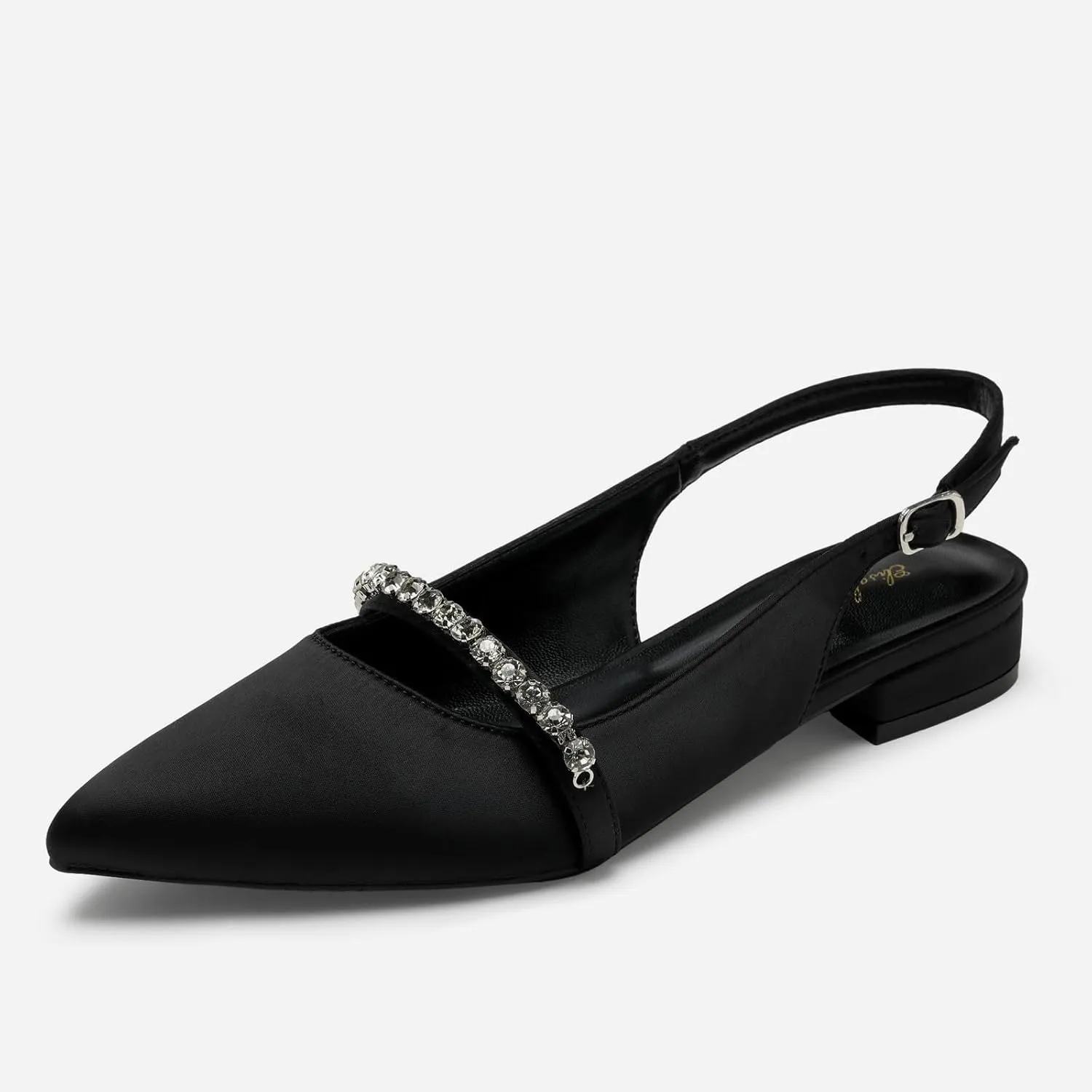 Elisabet Tang Women Slingback Flats with Rhinestone Pointed Toe Flats for Women Dressy Shoes