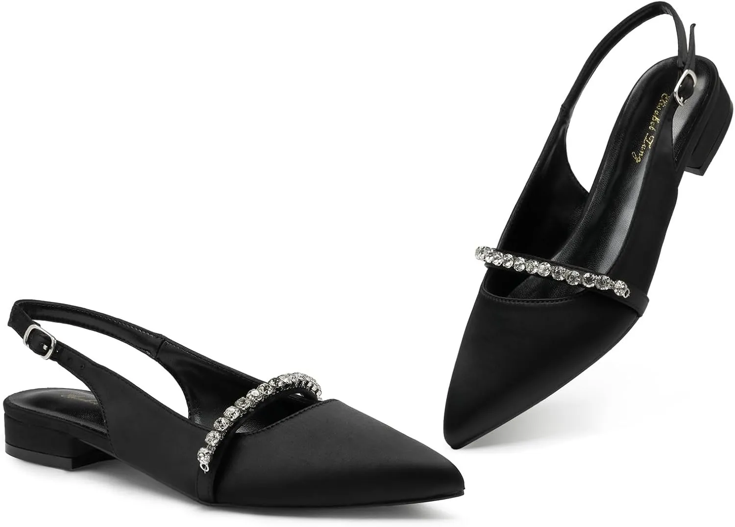Elisabet Tang Women Slingback Flats with Rhinestone Pointed Toe Flats for Women Dressy Shoes