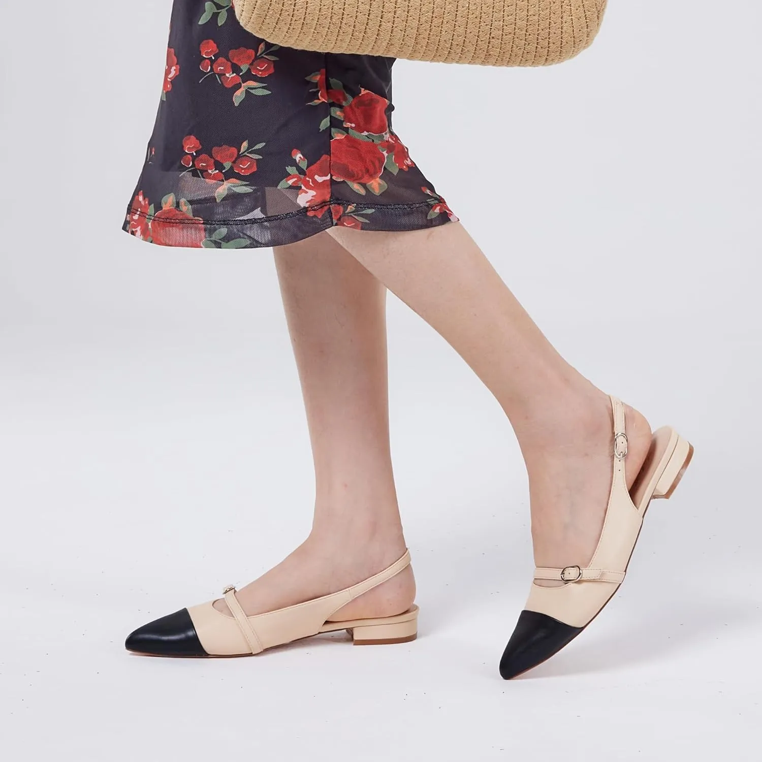 Elisabet Tang Women Slingback Flats with Rhinestone Pointed Toe Flats for Women Dressy Shoes