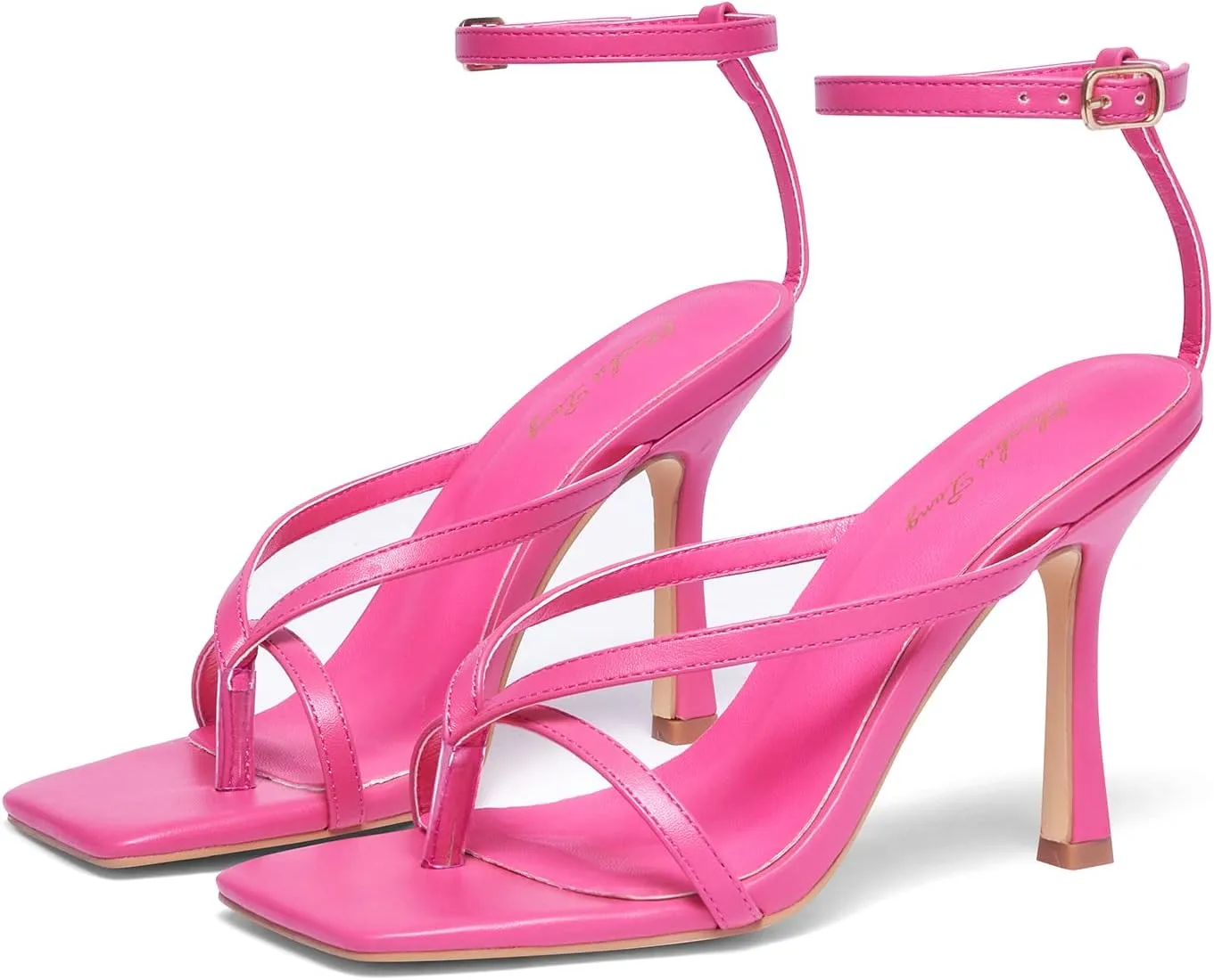 Elisabet Tang Womens Square Toe Heeled Sandals,4.3 inch Square Toe Thong Strappy Ankle Strap Stiletto Heel Sandals Wedding Dress Party Shoes
