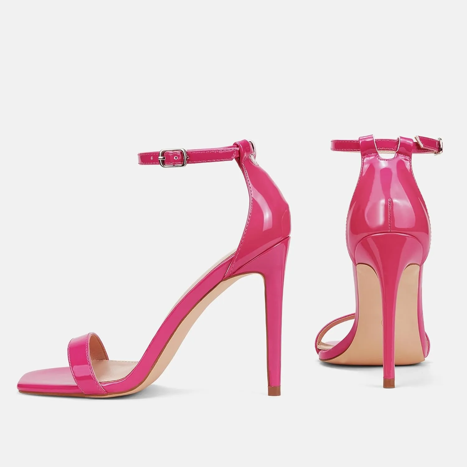 Elisabet Tang Women's Stiletto Heels Square Open Toe Ankle Strap High Heeled Sandals 4 Inch Comfort Sexy Dressy Shoes