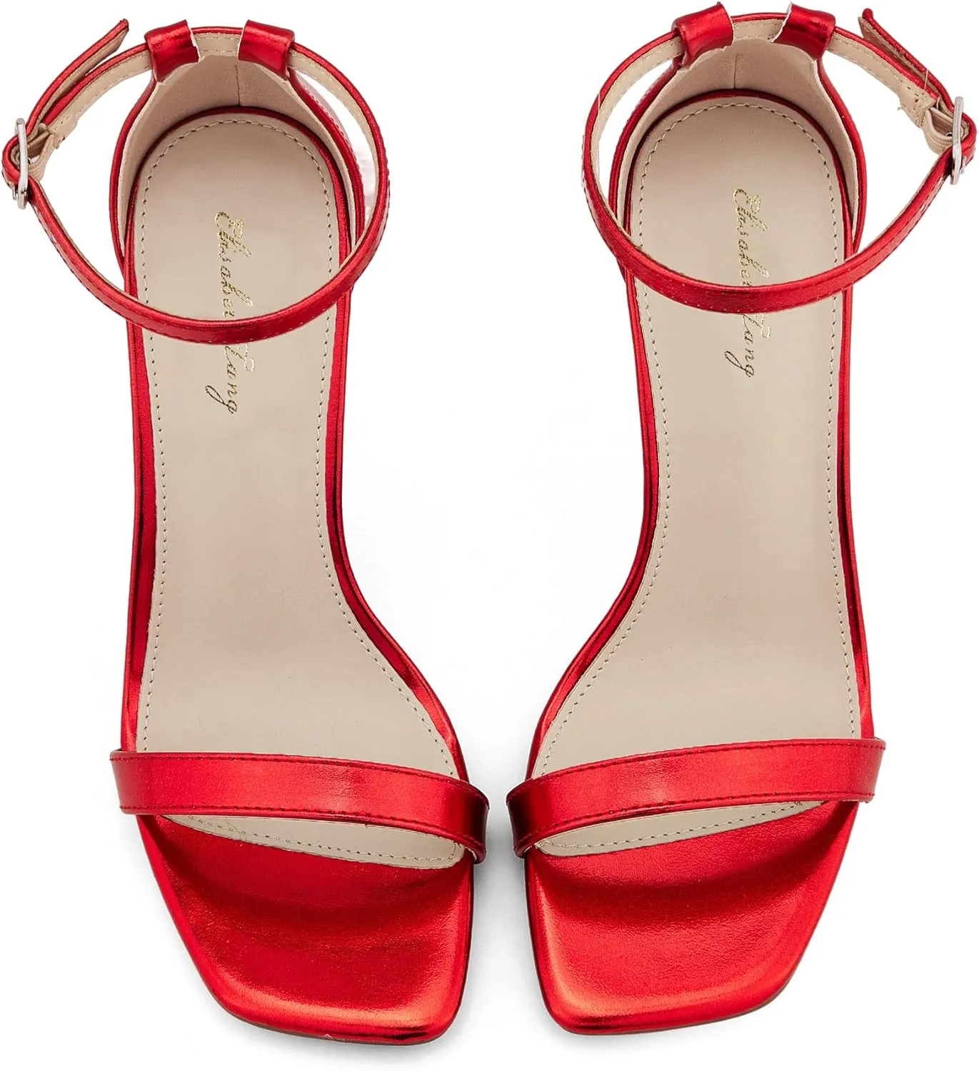 Elisabet Tang Women's Stiletto Heels Square Open Toe Ankle Strap High Heeled Sandals 4 Inch Comfort Sexy Dressy Shoes