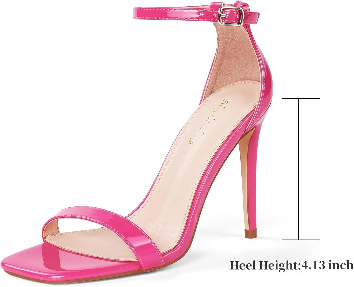 Elisabet Tang Women's Stiletto Heels Square Open Toe Ankle Strap High Heeled Sandals 4 Inch Comfort Sexy Dressy Shoes