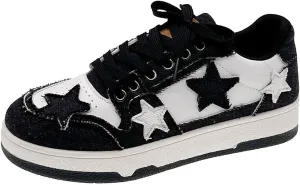Exusiai Women's Star Chunky Shoes Fashion Cute Platform Lace-up Sneakers Y2K Breathable Dad Shoes Casual Outdoor Walking Size 5