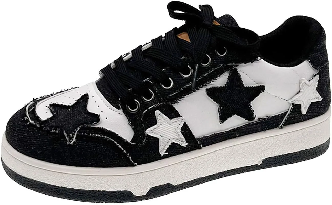 Exusiai Women's Star Chunky Shoes Fashion Cute Platform Lace-up Sneakers Y2K Breathable Dad Shoes Casual Outdoor Walking Size 5