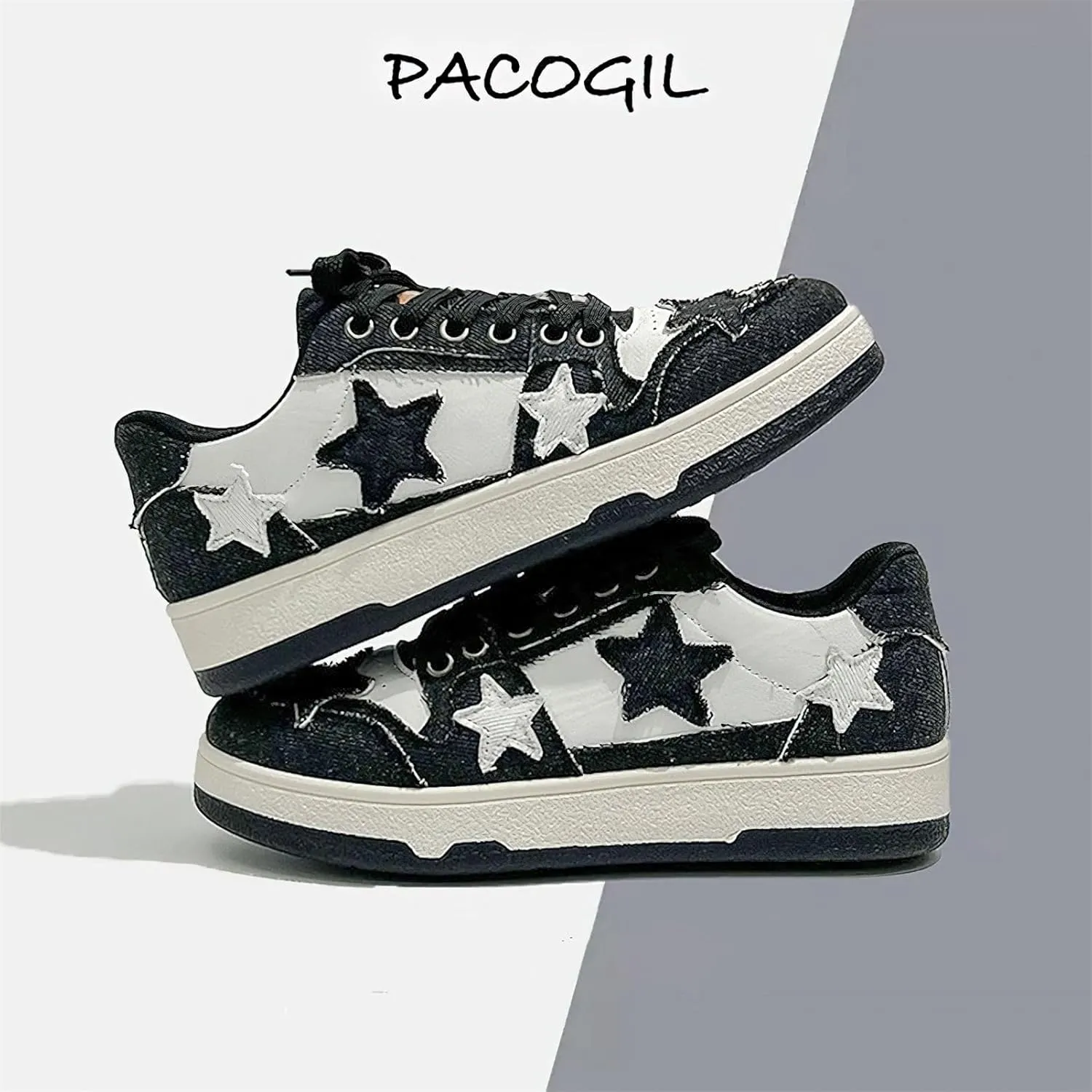 Exusiai Women's Star Chunky Shoes Fashion Cute Platform Lace-up Sneakers Y2K Breathable Dad Shoes Casual Outdoor Walking Size 5