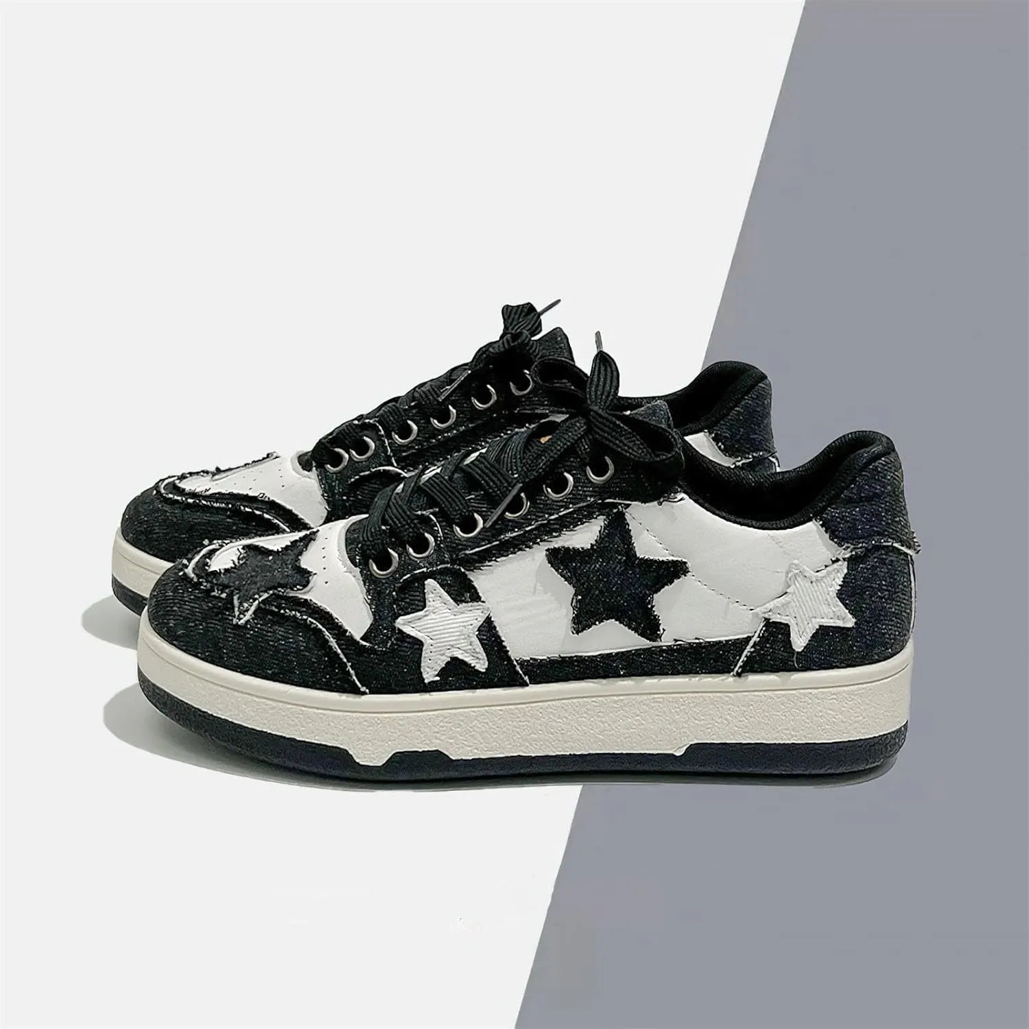Exusiai Women's Star Chunky Shoes Fashion Cute Platform Lace-up Sneakers Y2K Breathable Dad Shoes Casual Outdoor Walking Size 5