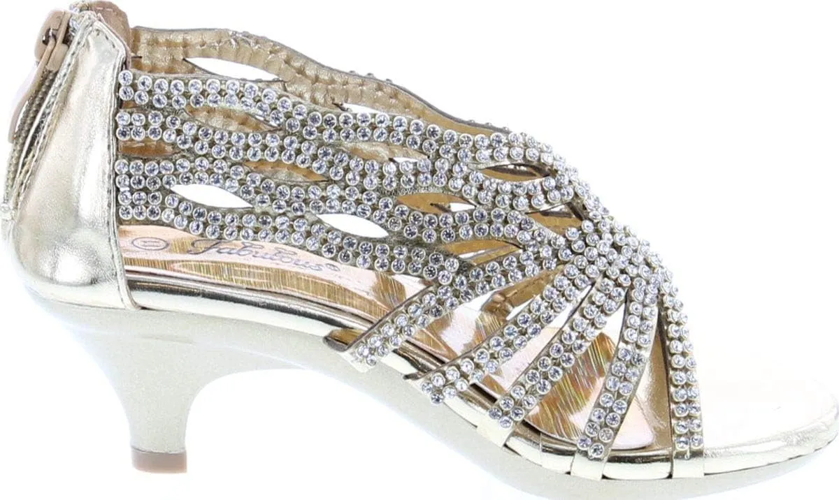 Fabulous Angel76 Kids Rhinestone Cut Out Starppy Platform Low Heel Dress Sandals