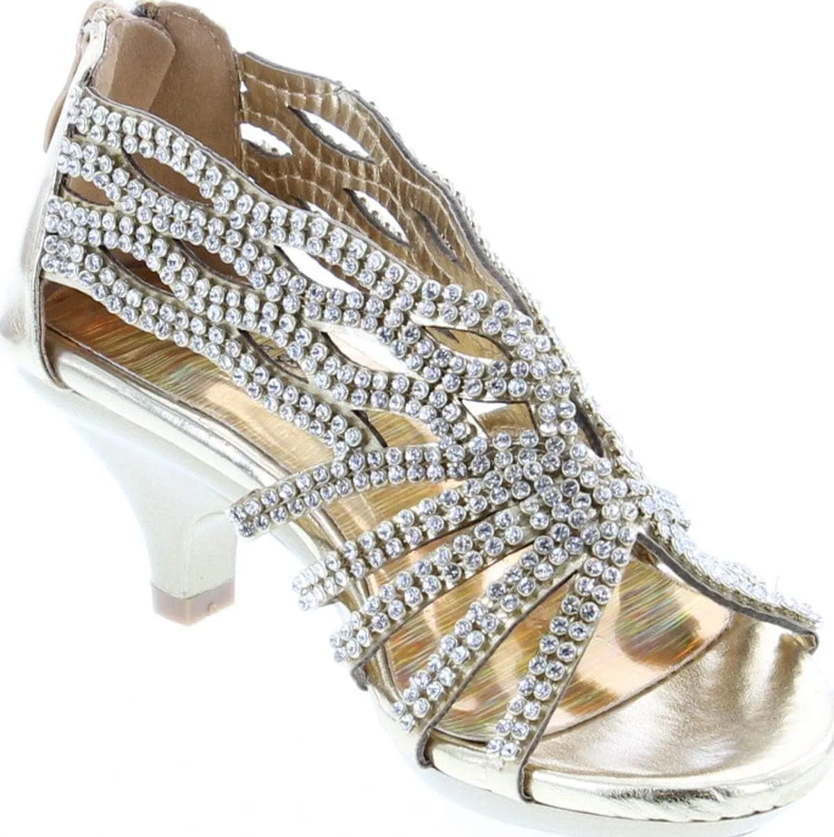 Fabulous Angel76 Kids Rhinestone Cut Out Starppy Platform Low Heel Dress Sandals