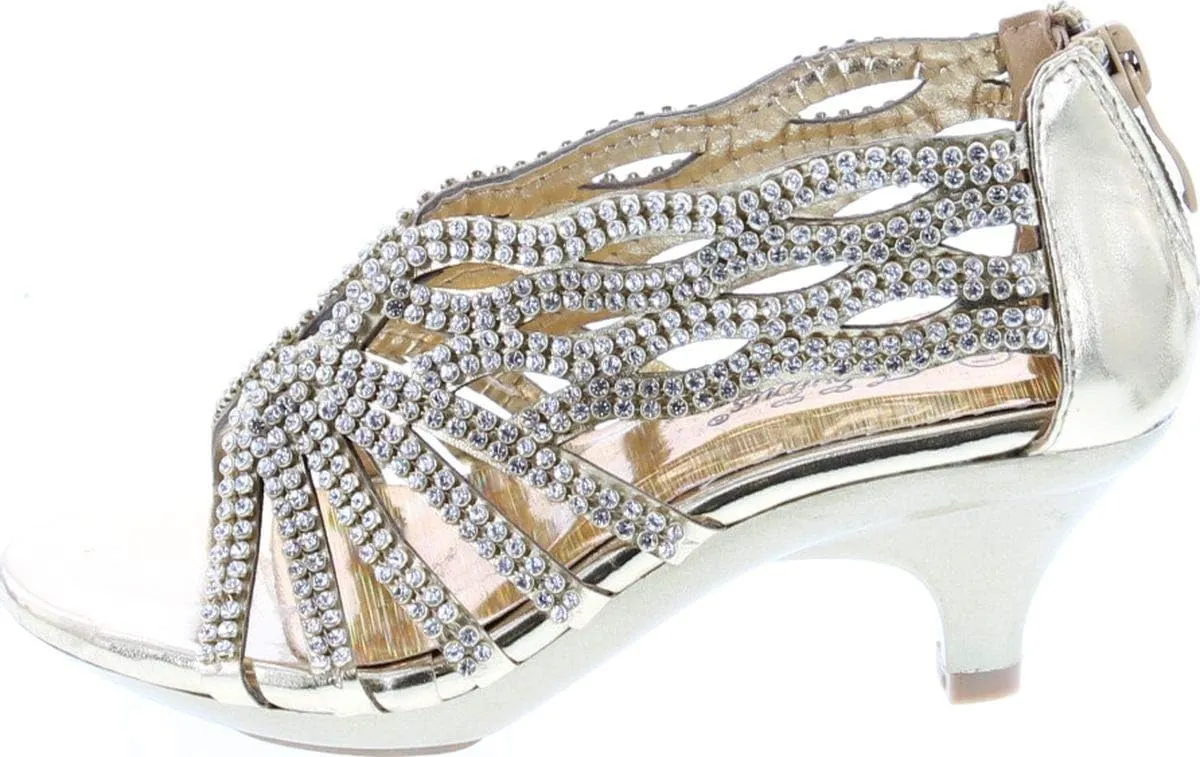 Fabulous Angel76 Kids Rhinestone Cut Out Starppy Platform Low Heel Dress Sandals