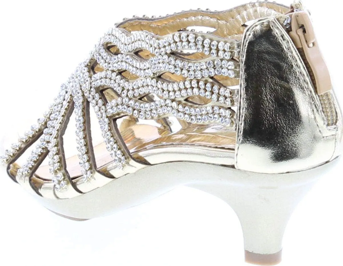 Fabulous Angel76 Kids Rhinestone Cut Out Starppy Platform Low Heel Dress Sandals