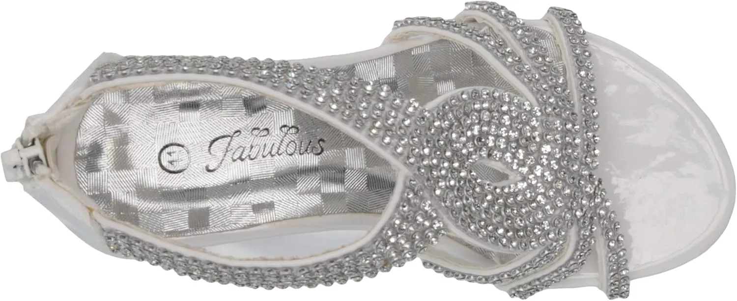 Fabulous Kids Teresa 86K Little Girls Rhinestone Pageant Heels Synthetic Sandals Silver