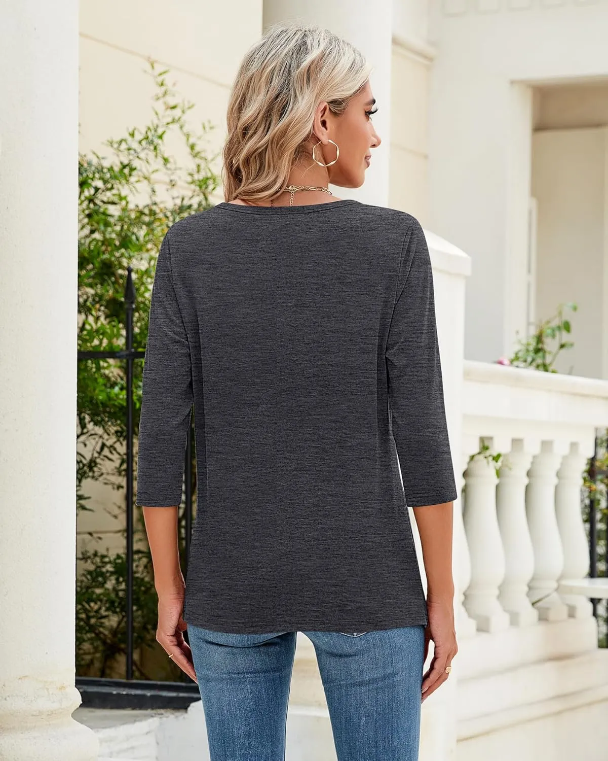 Ficerd 3 Pack 3/4 Sleeve Tops for Women Round Neck Dressy Basics Tees Casual Trendy Loose Fit T Shirts