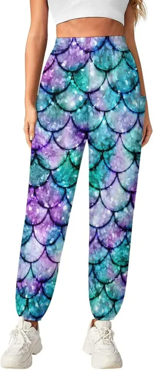 Fish Scales Pattern Yoga Bloomers Womans Hippie Harem Pant Beach Pants Elastic Gym Leggings Loose Casual Sweatpants