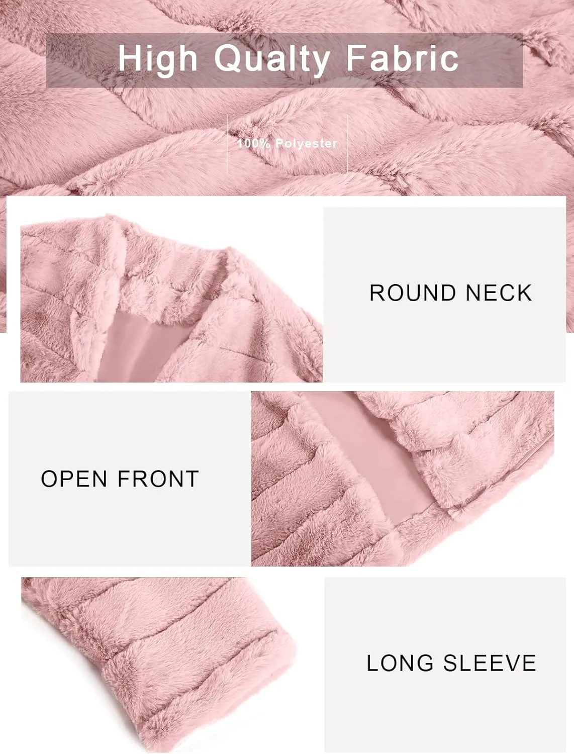 Fisoew Womens Cropped Faux Fur Jackets Long Sleeve Open Front Fluffy Short Coats