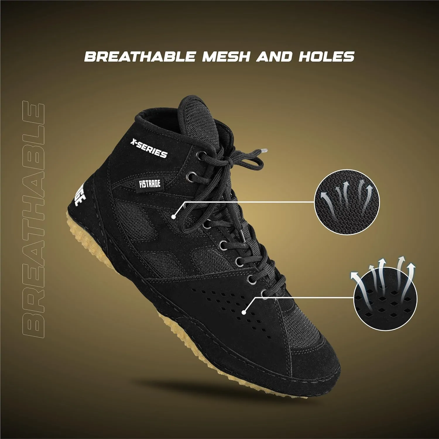 FISTRAGE Wrestling Shoes For Men, Women, Youth Lightweight Shoes Fighting Wrestling - AmmaraHide Seude with Rubber Sole, Sports Master Training Boots | Combat Footwear | Ventilated Design With Mesh | Pro Geniune Handmade Unisex Shoes