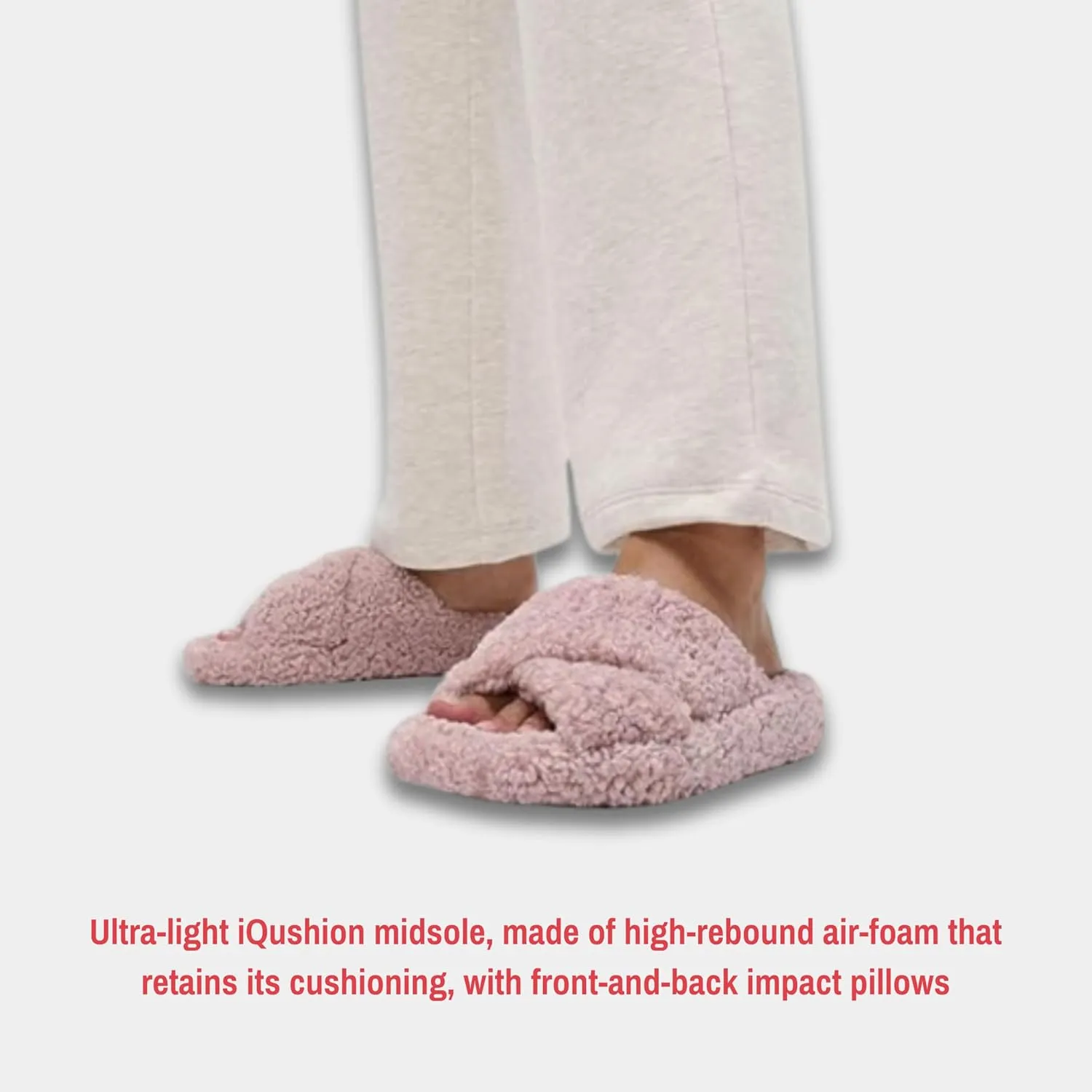 FitFlop iQushion D Luxe Teddy Cross Slides for Women - Women's Cozy Fleece Comfort Sandals, Indoor Outdoor Slippers with Arch Support, Ultra Light Cushioning, Slip Resistant Sole