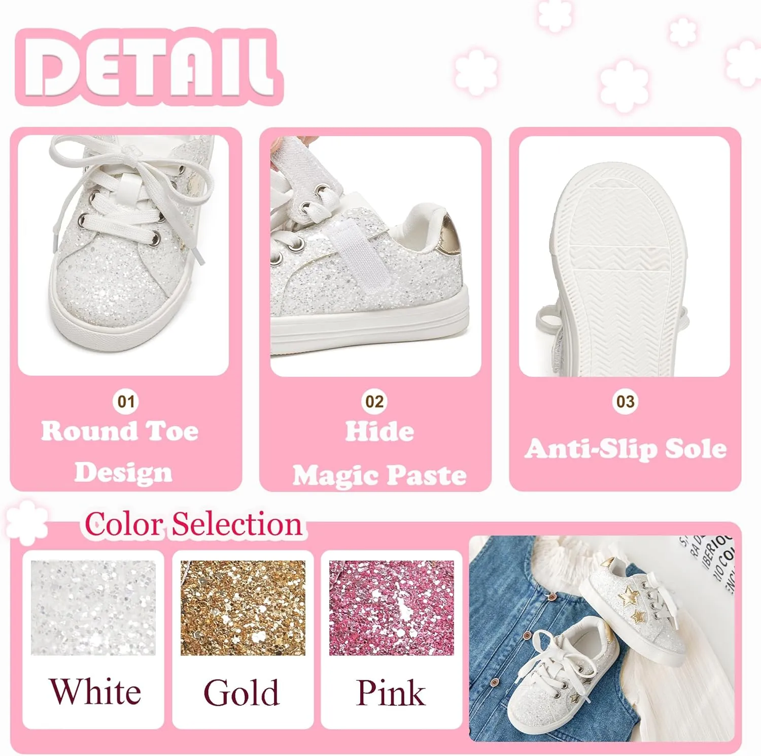 Flaryzone Toddler Girls Sneakers Little Girls Running Sports Shoes(Toddler/Little Kids)