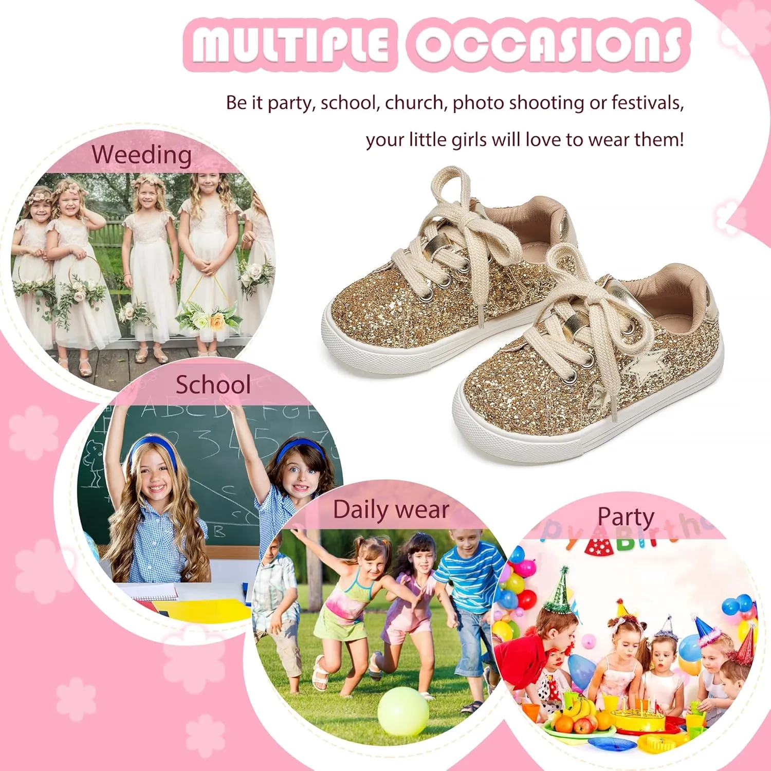 Flaryzone Toddler Girls Sneakers Little Girls Running Sports Shoes(Toddler/Little Kids)