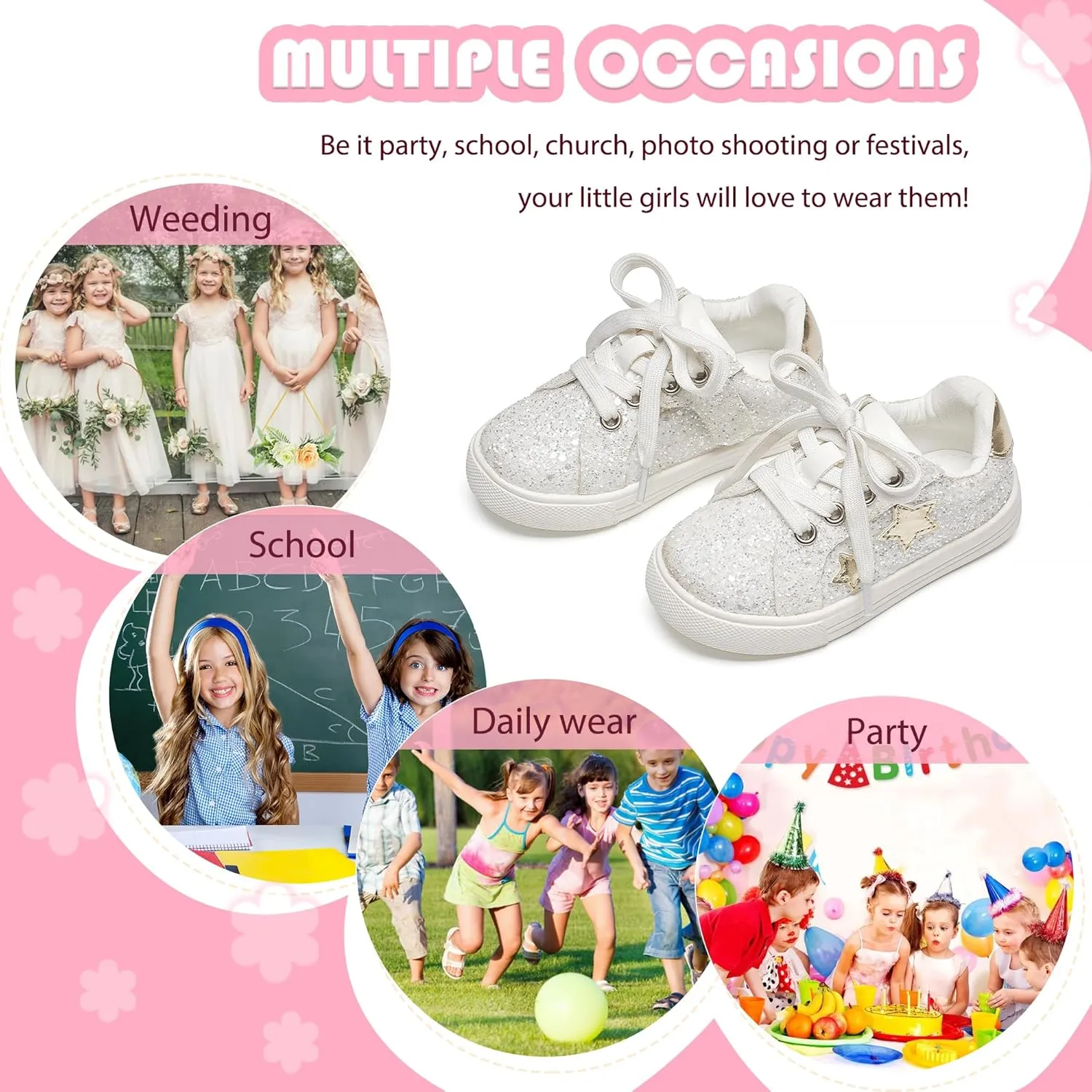 Flaryzone Toddler Girls Sneakers Little Girls Running Sports Shoes(Toddler/Little Kids)