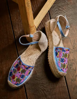 Flatform Espadrilles-Chambray Embroidery