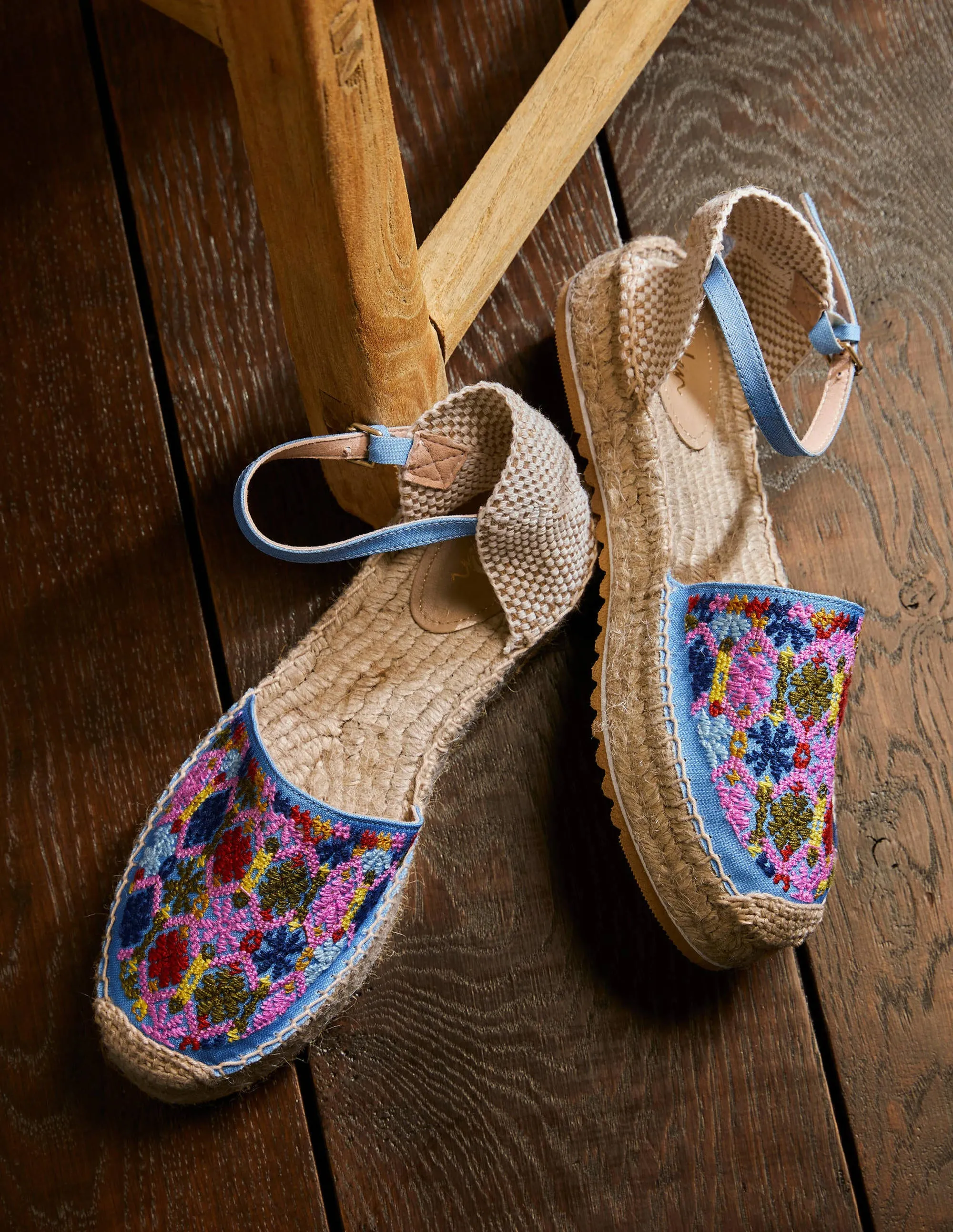 Flatform Espadrilles-Chambray Embroidery
