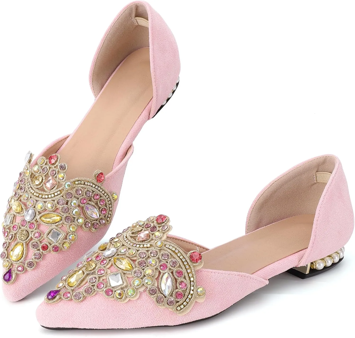 Flats for Women Fashion Ballet Flats Wedding Dress Shoes Bling Rhinestone Pointed Flats Comfort Slip on Low Heel Dress Flat Shoes