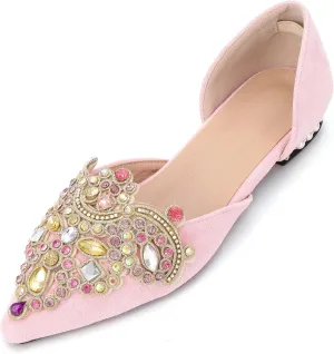Flats for Women Fashion Ballet Flats Wedding Dress Shoes Bling Rhinestone Pointed Flats Comfort Slip on Low Heel Dress Flat Shoes