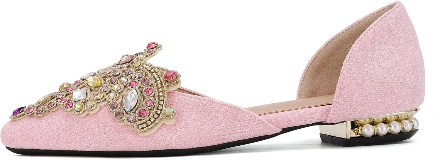 Flats for Women Fashion Ballet Flats Wedding Dress Shoes Bling Rhinestone Pointed Flats Comfort Slip on Low Heel Dress Flat Shoes