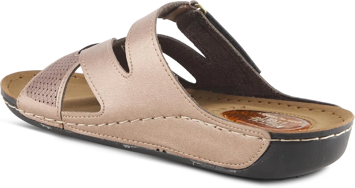 Flexus Women's KARL Adjustable Slide Sandals - Strappy Design, Padded Insole, Made in Turkey