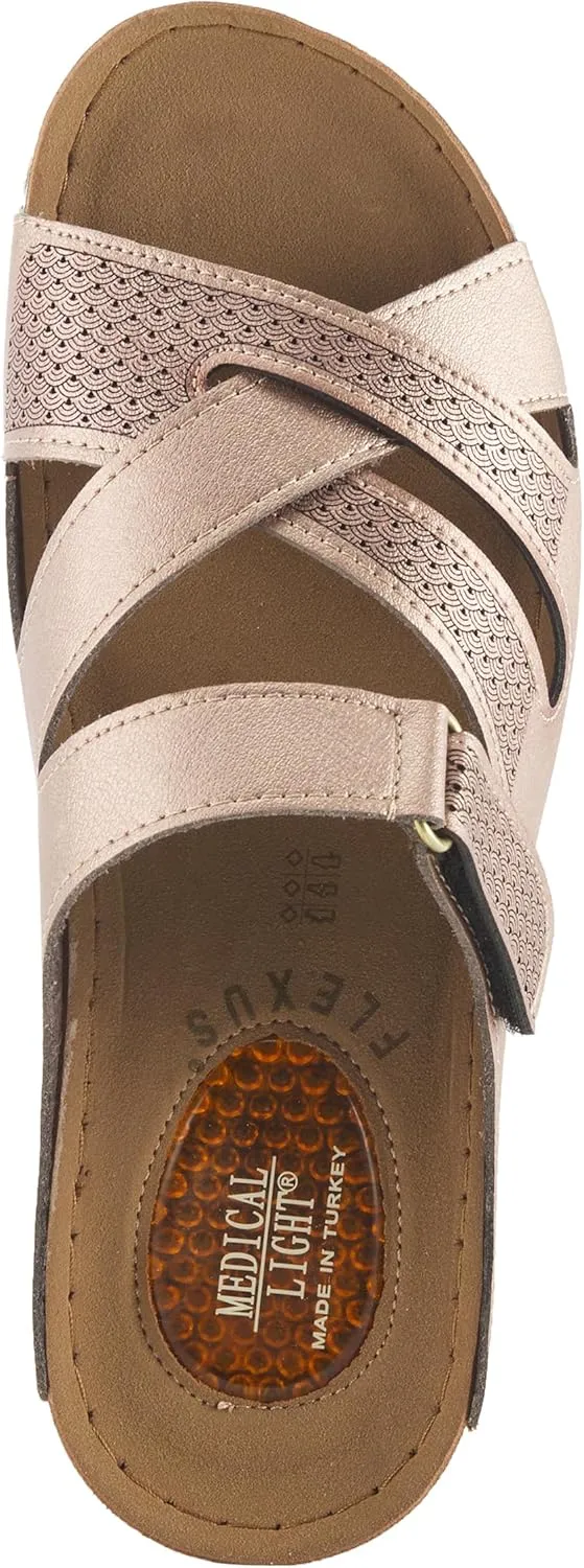 Flexus Women's KARL Adjustable Slide Sandals - Strappy Design, Padded Insole, Made in Turkey