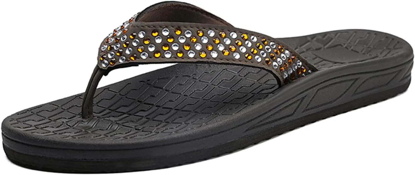 Flip Flops for Women with Arch Support Rhinestone Comfortable Summer Beach Walking Thong Sandals Orthotic Rubber Soles Flip Flop Slippers Slip On Indoor Outdoor