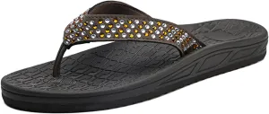 Flip Flops for Women with Arch Support Rhinestone Comfortable Summer Beach Walking Thong Sandals Orthotic Rubber Soles Flip Flop Slippers Slip On Indoor Outdoor