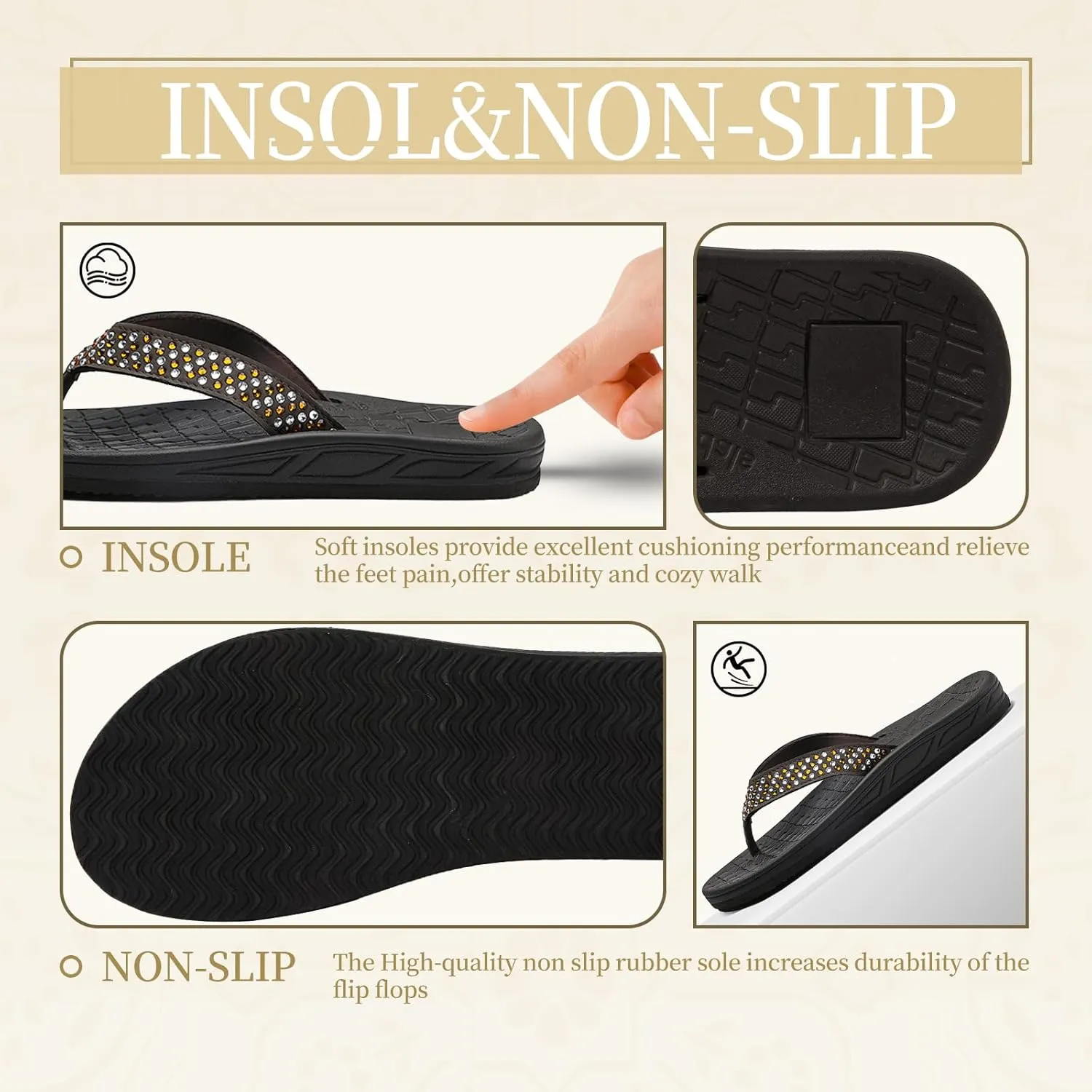 Flip Flops for Women with Arch Support Rhinestone Comfortable Summer Beach Walking Thong Sandals Orthotic Rubber Soles Flip Flop Slippers Slip On Indoor Outdoor