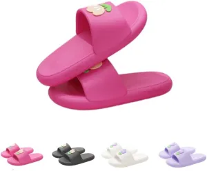 Floral Slippers for Women Cute Home Sandals Preppy Anti-slip Indoor Outdoor Colorful Slippers Open-toe Tulip Shower Slides (5-6women/4-5men,pink,5,Women,6,Men,Medium,4,5)