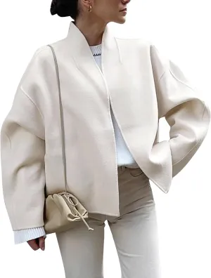 Flygo Womens Peacoat Jacket Open Front Long Sleeve Short Pea Coats Casual Trendy Fall Jacket Outwear